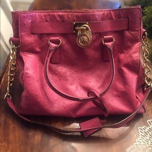 Micheal Kors pink ostrich Hamilton tote